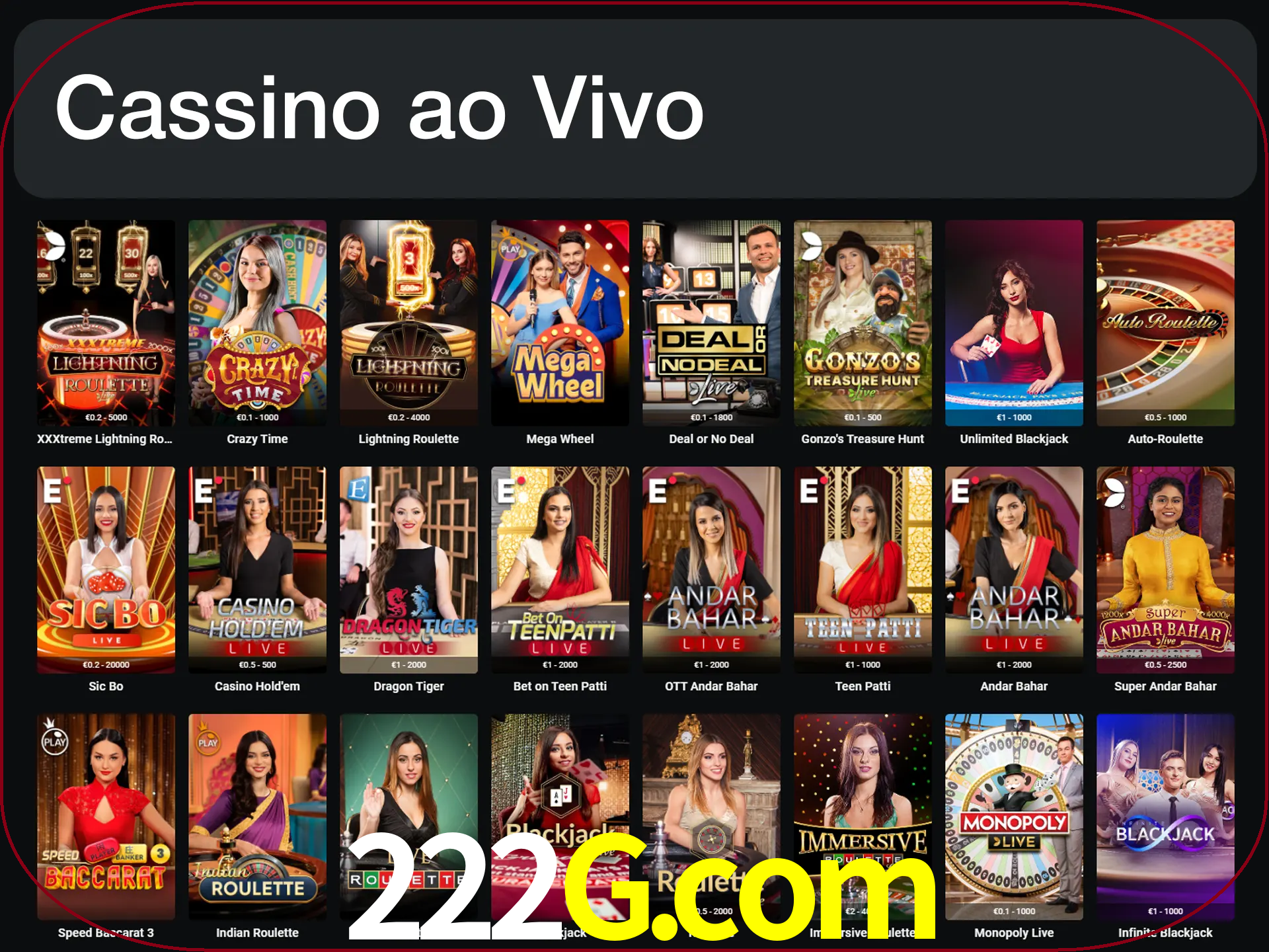 Jogue jogos de cassino com um verdadeiro dealer.